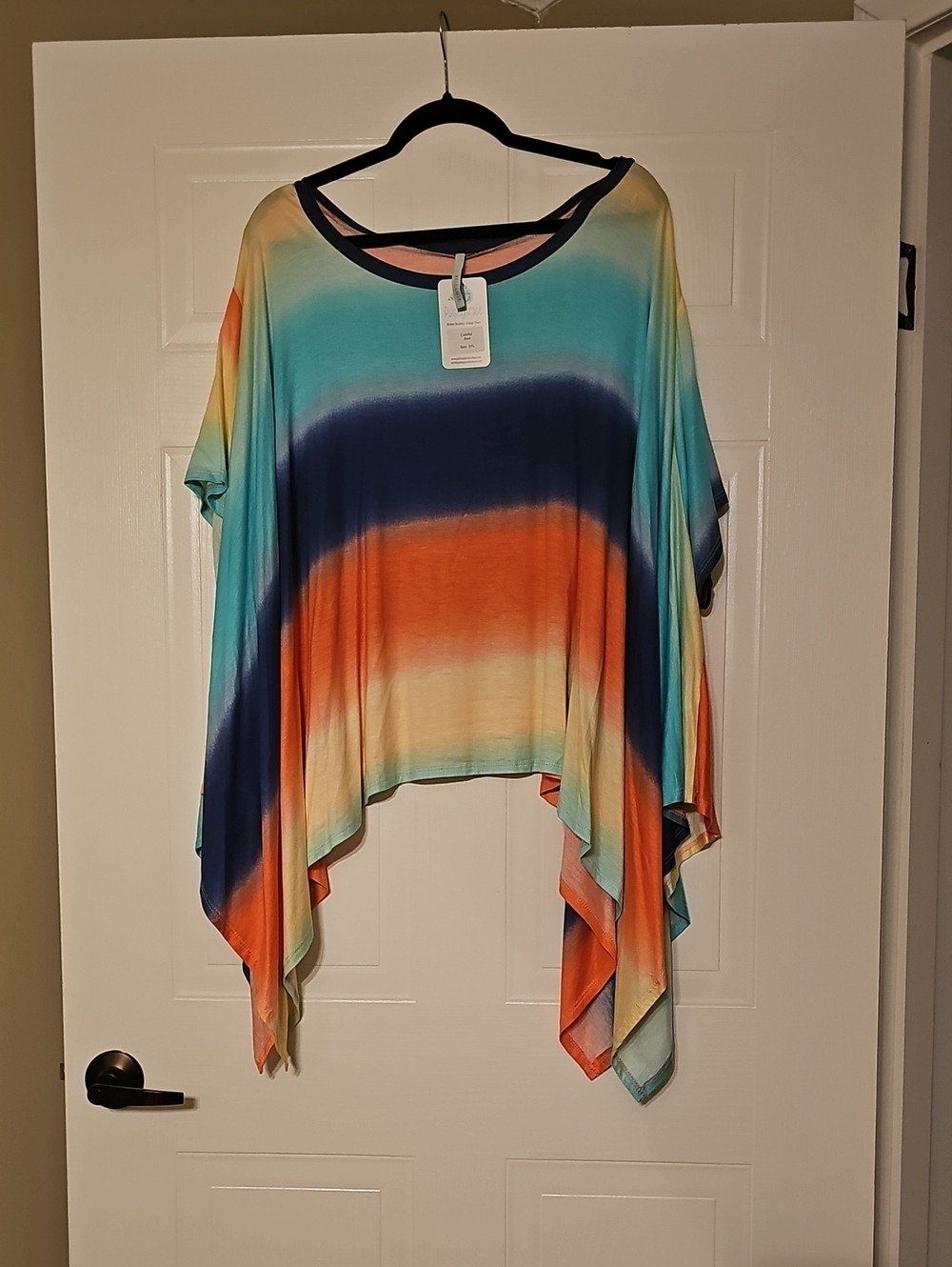 Bellamie Teal Navy Orange Ombre Draped Tunic